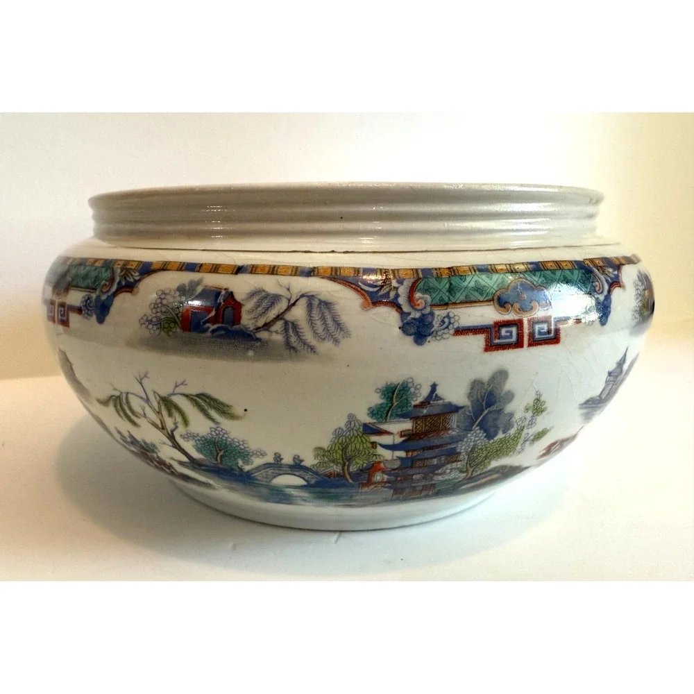 Rare Antique Royal Winton Grimwades Japan Large Asian Bowl England Vase Round‎